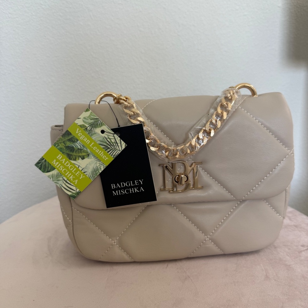 Badgley Mischka Quilted Vegan Leather Crossbody – Off-White, NWT